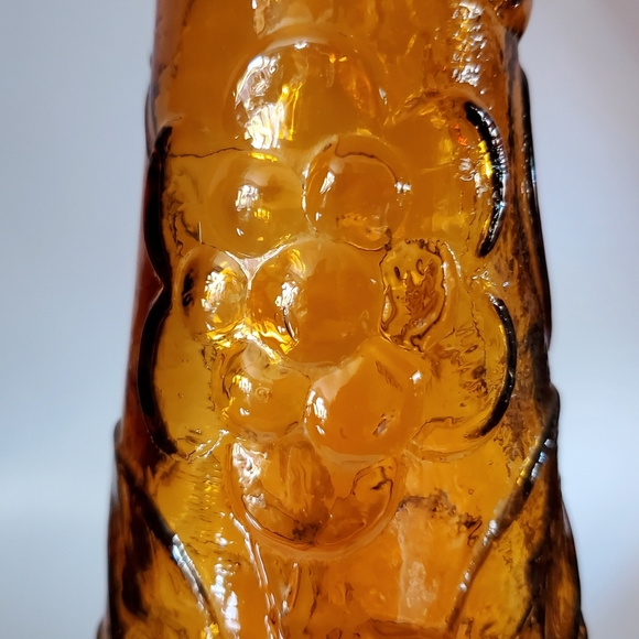 Vntg Empoli 15 1/2" Amber Butterfly & Flower Bottle - Picture 7 of 11